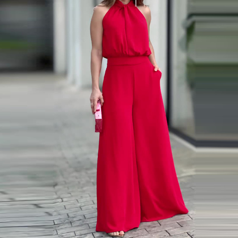Women's Round Neck Sleeveless High Waist Wide Leg Suit - Image 8