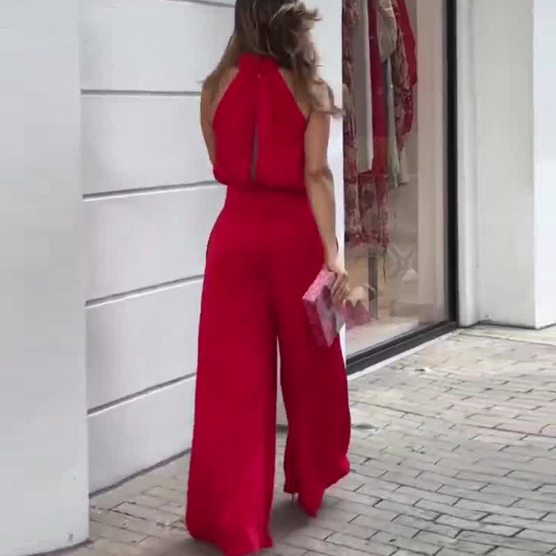 Women's Round Neck Sleeveless High Waist Wide Leg Suit - Image 10