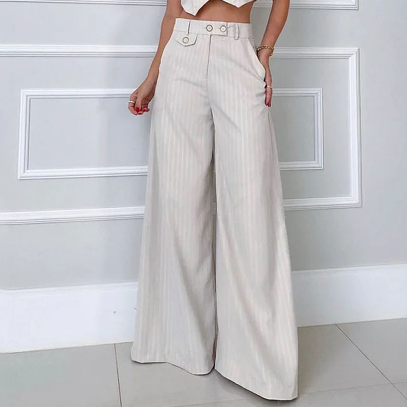 Fashion V-neck Striped High Waist Wide Leg Pants - Image 8
