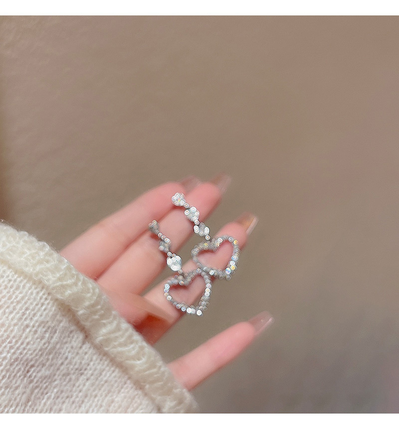 Sterling Silver Needle Sparkling Full Rhinestone Love Heart Earrings Female Ins - Image 7