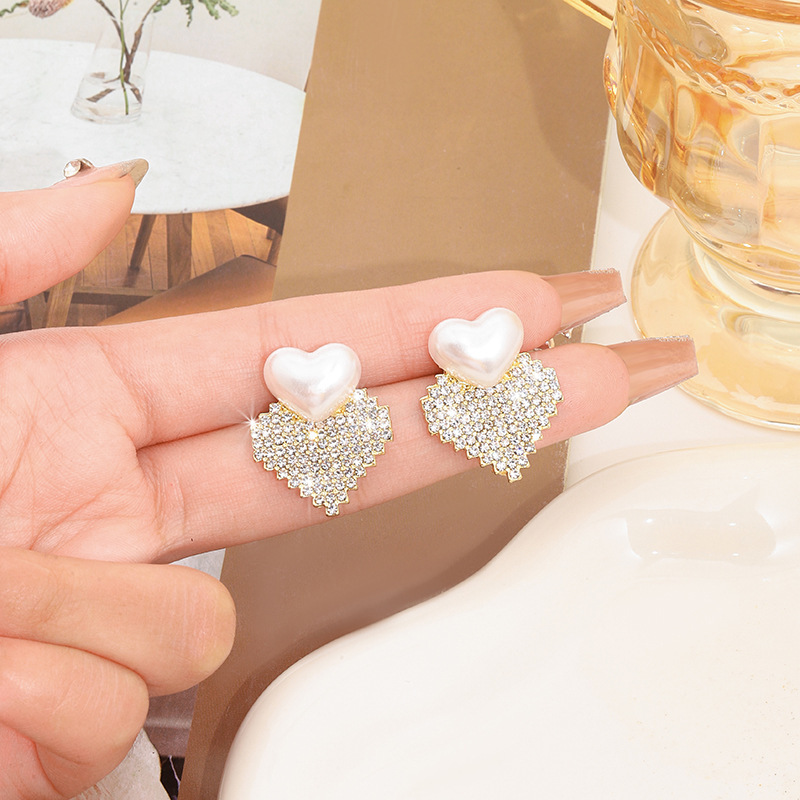 Stylish Vintage Diamond And Pearl Love Earrings - Image 5