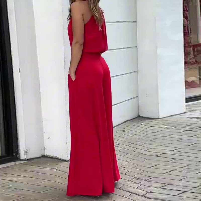 Women's Round Neck Sleeveless High Waist Wide Leg Suit - Image 3