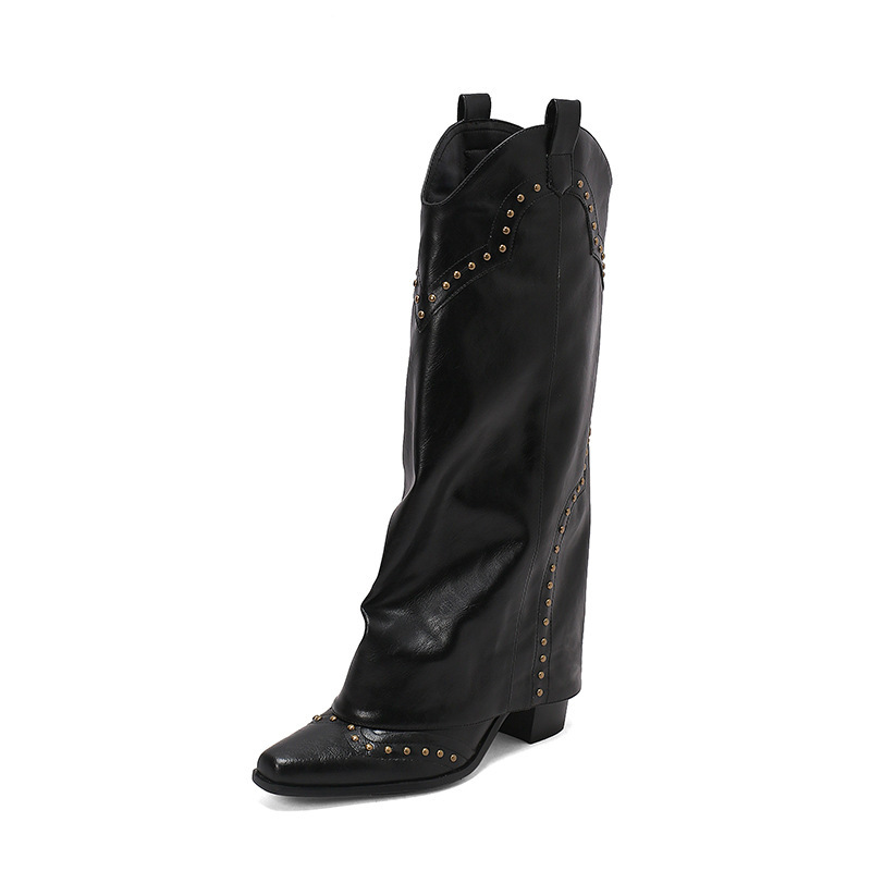 Fashion Boots Retro V Cut High Leg Boot Stud Martin Boots - Image 8