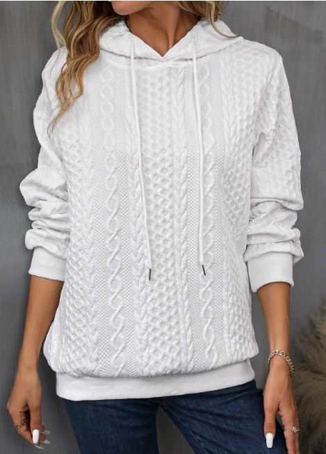 Plus Size Casual Jacquard Hooded Lace-up Long Sleeve Sweatshirt - Image 6