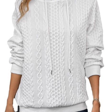 Plus Size Casual Jacquard Hooded Lace-up Long Sleeve Sweatshirt - Image 5