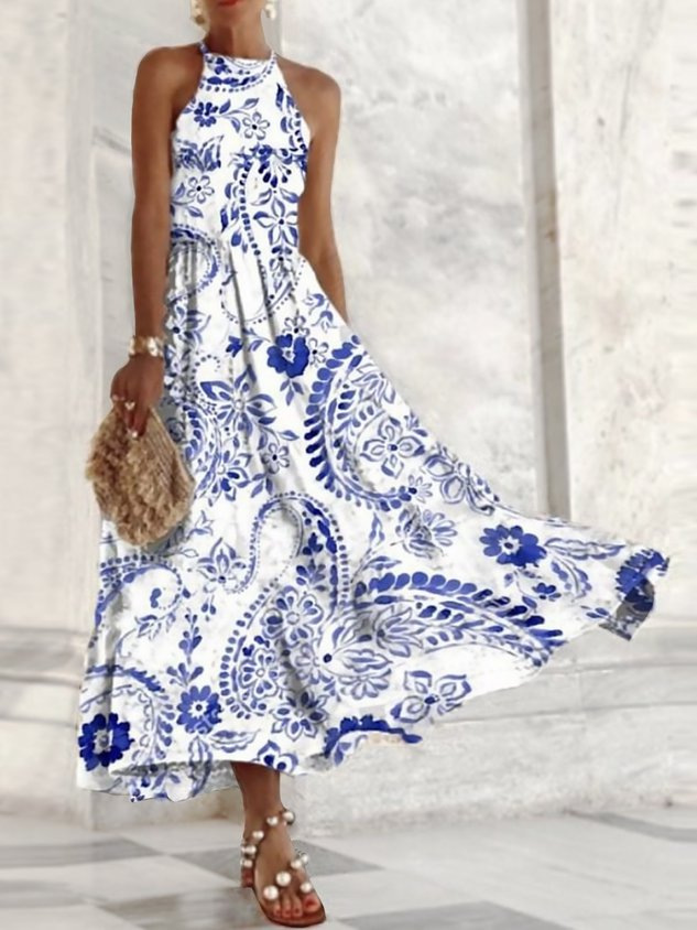 Sleeveless Female Dress Blue And White Porcelain - Image 6