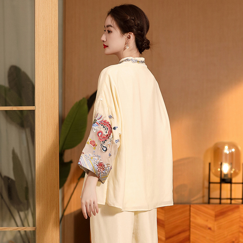 Embroidered Vintage Top Women's Stand Collar Improved Loose - Image 4