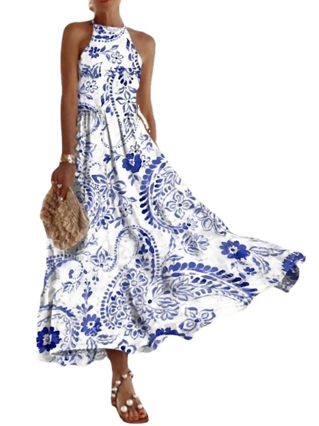 Sleeveless Female Dress Blue And White Porcelain - Image 5