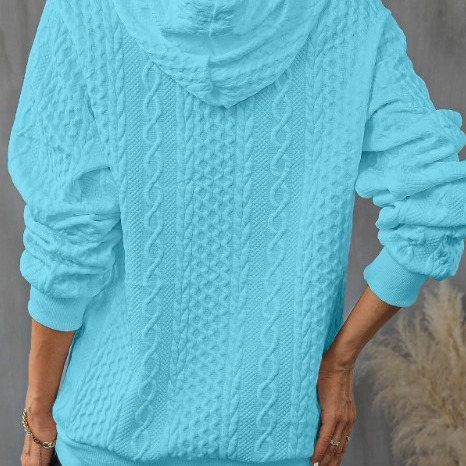 Plus Size Casual Jacquard Hooded Lace-up Long Sleeve Sweatshirt - Image 4