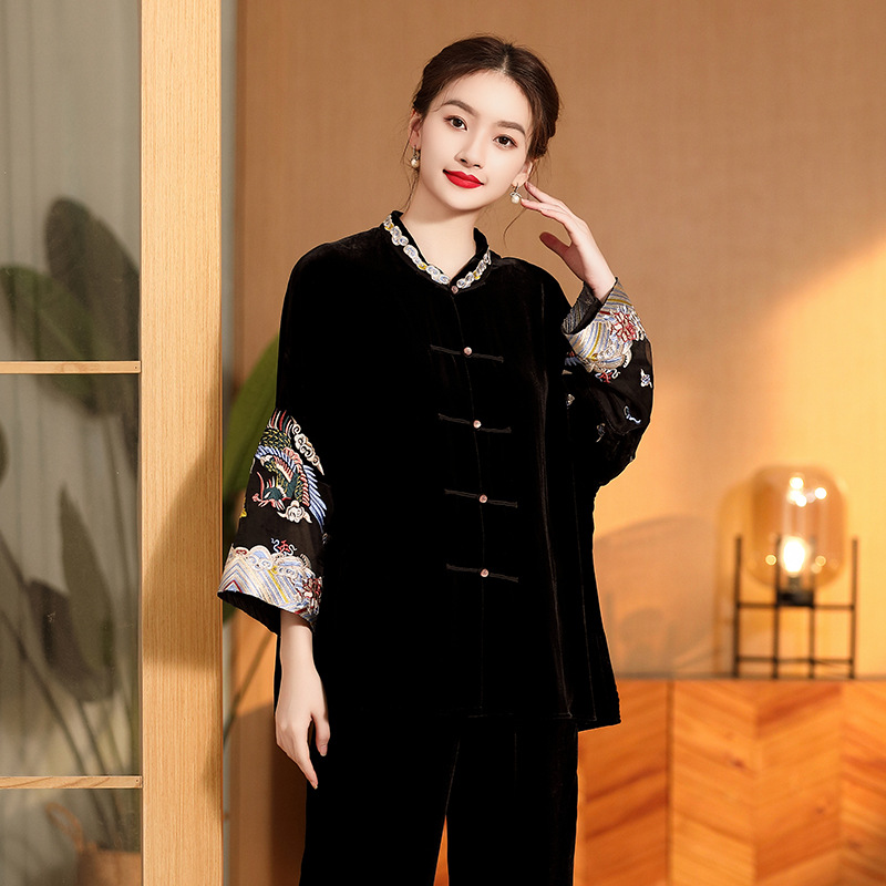Embroidered Vintage Top Women's Stand Collar Improved Loose - Image 6