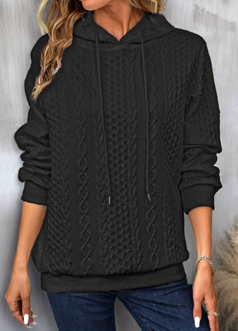 Plus Size Casual Jacquard Hooded Lace-up Long Sleeve Sweatshirt - Image 7