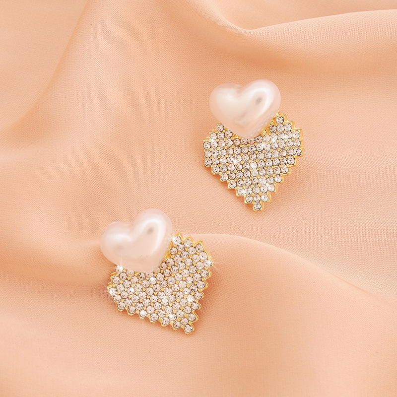 Stylish Vintage Diamond And Pearl Love Earrings - Image 2