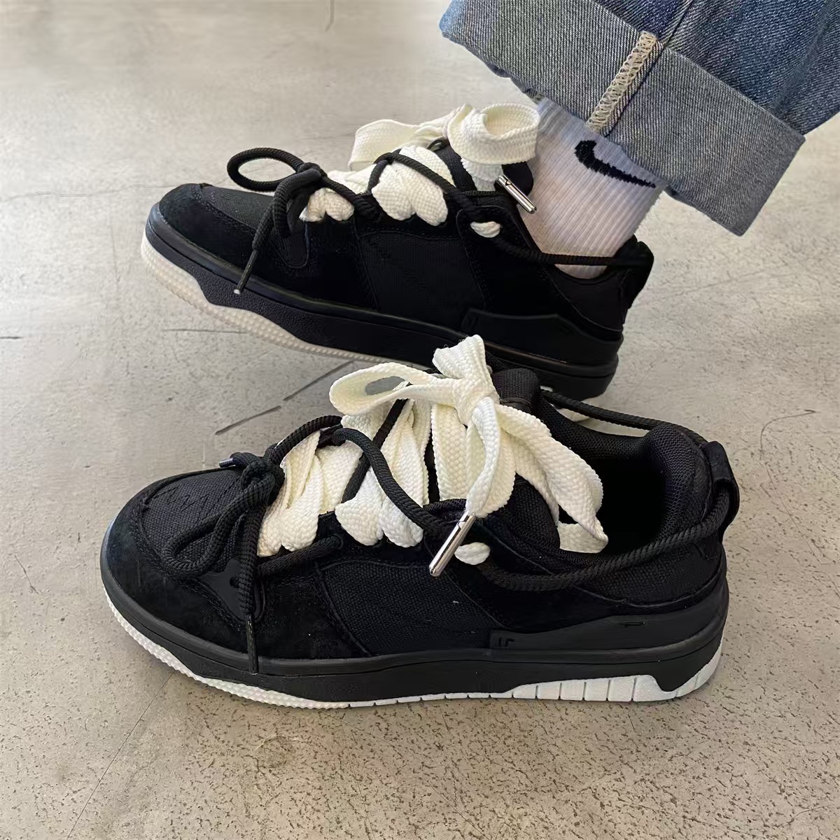 Men's Black Sporty Casual Platform Sneakers