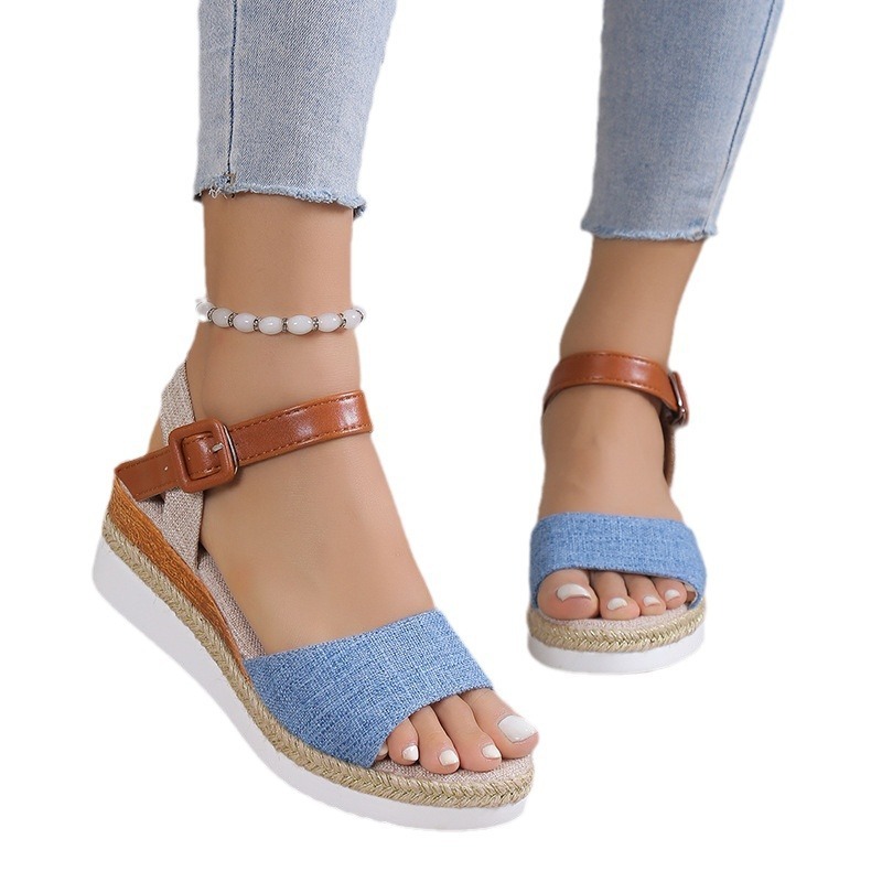 New Style Ankle-Strap Jute-Soled Lightweight Casual Fishmouth Wedge Sandals For Women - Image 5