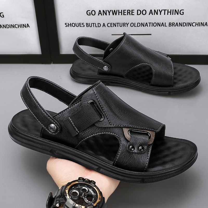 Mens Leather Thick-Soled Non-Slip Beach Casual Soft-Soled Sandals - Image 2