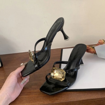 2026 Summer New Korean Style Stiletto Heel Slides For Women, Rhinestone Open Toe High Heel Mules, Dressy Sandals For Ladies - Image 3