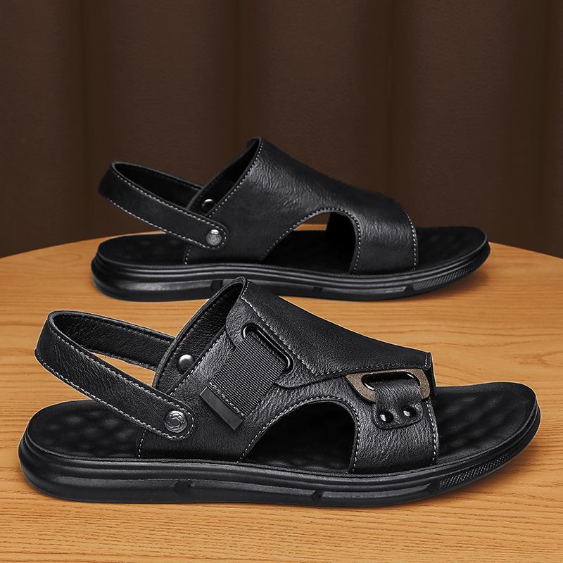Mens Leather Thick-Soled Non-Slip Beach Casual Soft-Soled Sandals - Image 5