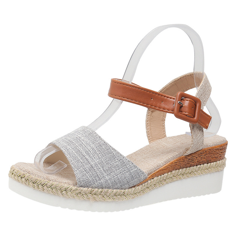 New Style Ankle-Strap Jute-Soled Lightweight Casual Fishmouth Wedge Sandals For Women - Image 8