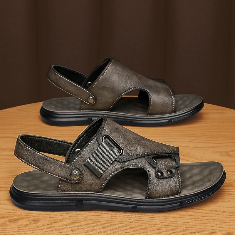 Mens Leather Thick-Soled Non-Slip Beach Casual Soft-Soled Sandals - Image 4
