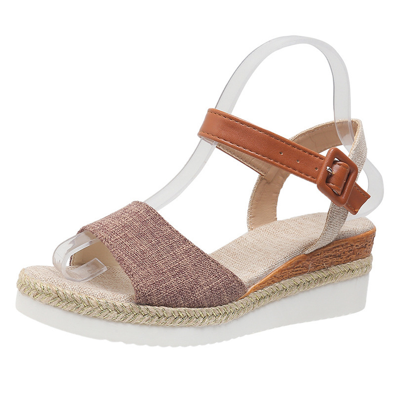 New Style Ankle-Strap Jute-Soled Lightweight Casual Fishmouth Wedge Sandals For Women - Image 9