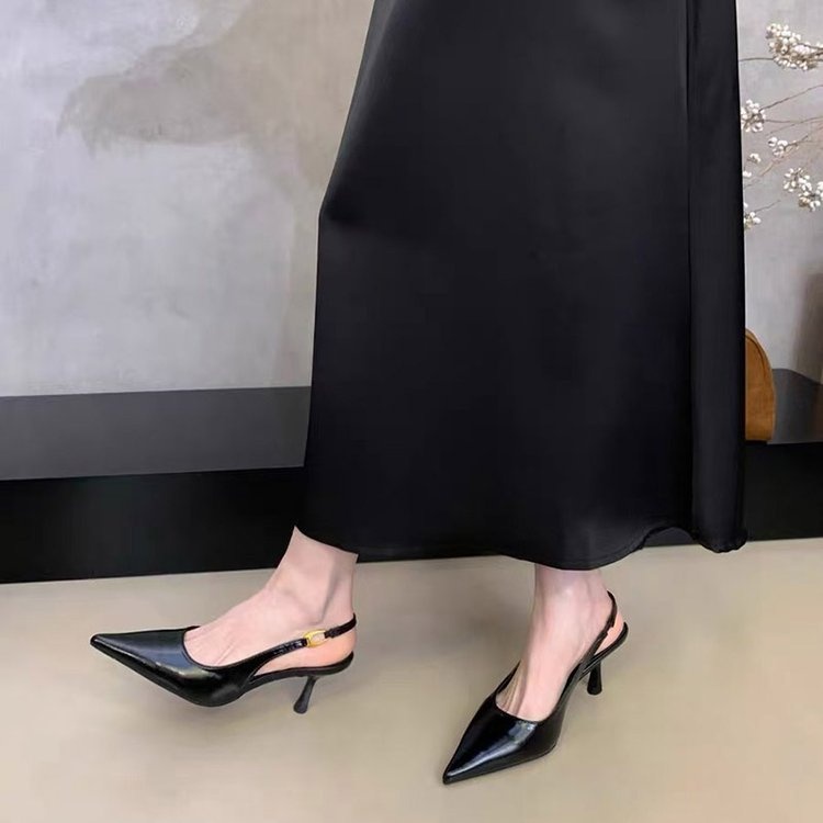 Women's Slingback Sandals, Niche Pointed Toe Low Cut Kitten Heels, Elegant Korean Style Retro Fashion High Heel Pumps For Spring - Image 5