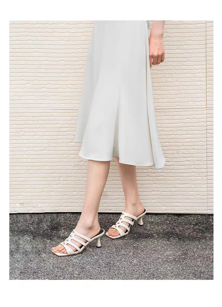 Women's French Retro Woven Strap High Heel Slides, New Summer Style, Stiletto Heel, Square Toe, Open Toe Sandals For Outdoor Wear - Image 3