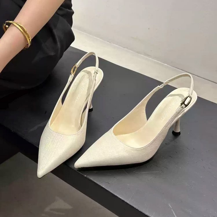 Women's Slingback Sandals, Niche Pointed Toe Low Cut Kitten Heels, Elegant Korean Style Retro Fashion High Heel Pumps For Spring - Image 4