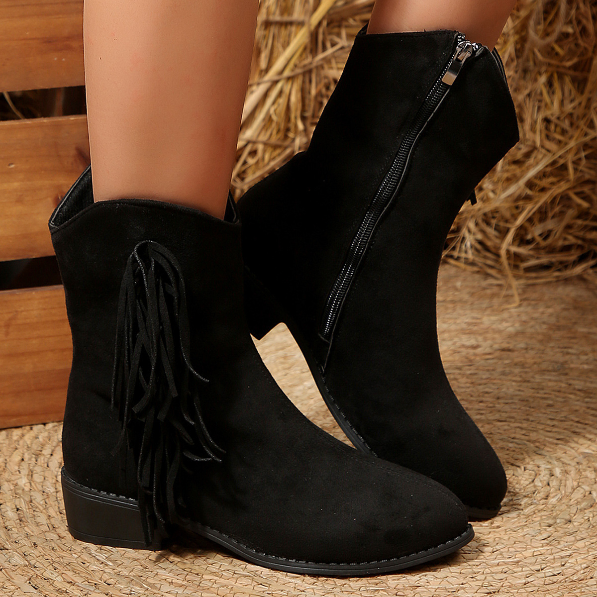 Suede Vintage Autumn Chunky Heeled Ankle Boots - Image 2