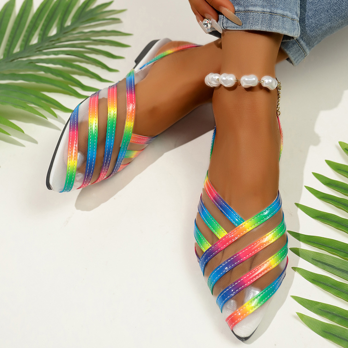 New Flat-bottomed Mesh Hollow-out Closed-toe Sandals - Image 3