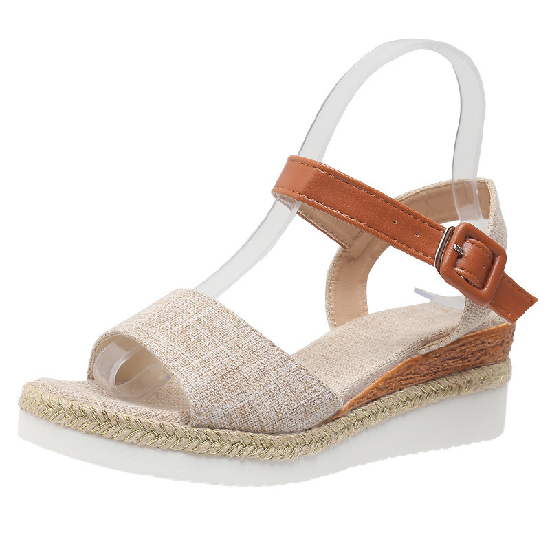 New Style Ankle-Strap Jute-Soled Lightweight Casual Fishmouth Wedge Sandals For Women - Image 7