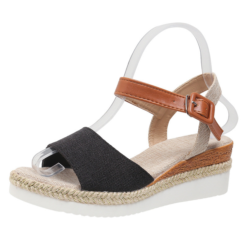 New Style Ankle-Strap Jute-Soled Lightweight Casual Fishmouth Wedge Sandals For Women - Image 6