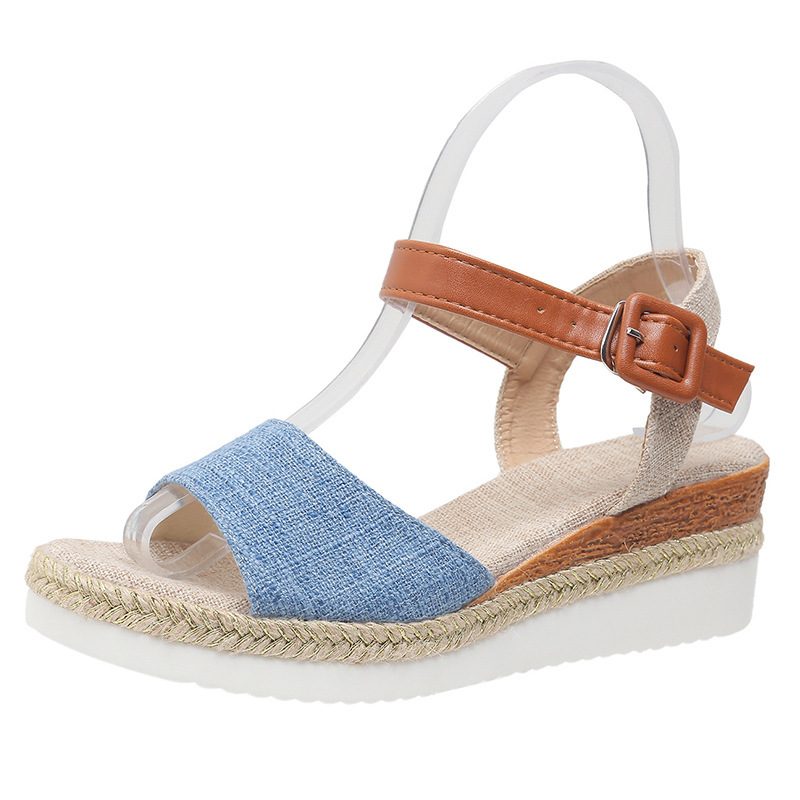 New Style Ankle-Strap Jute-Soled Lightweight Casual Fishmouth Wedge Sandals For Women - Image 10